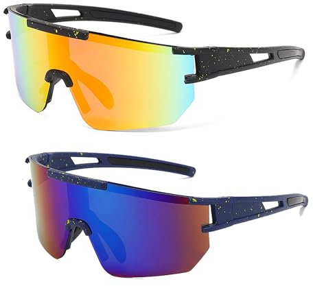 2 Stück Fahrradbrille Herren Damen, Schnelle Brille UV 400 Schutz, Sonnenbrille Fahrradbrille, Radbrille mit Komfortablem Nasenpad, für Outdooraktivitäten MTB Rennrad Radfahren Biking Ski Golf