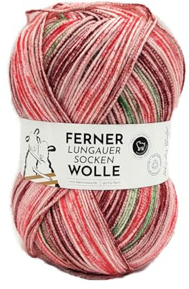 Ferner Wolle Lungauer Sockenwolle 6-fach, bunte Strumpfwolle 6-fädig, Sockengarn mit Merinowolle und Farbverlauf, 150 g, Nadelstärke 3 bis 4 mm (765/24)