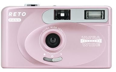 RETO PANO 35mm Film Camera - 22mm Wide Lens, Panorama, Easy Switch, Cinematic Modes, Lens Cover, Built-in Flash, Reusable (Film & AAA Battery are not Included) (Metallic Pink)