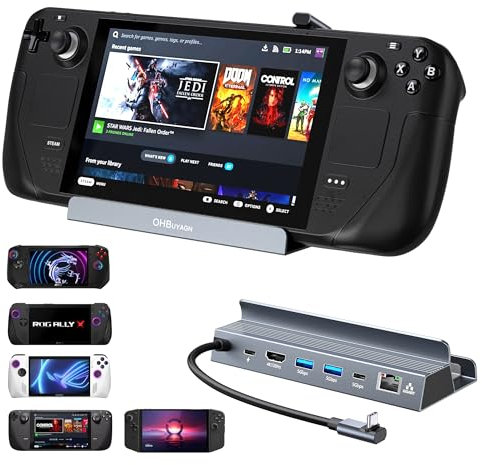 Steam Deck Dock,6-IN-1 Steam Deck Docking Station mit 4K@120Hz HDMI 2.1,Gigabit RJ45, USB A & USB C 3.0 und 100W PD-Ladung,Steamdeck Docking Station Kompatibel mit Legion go/MSI Claw