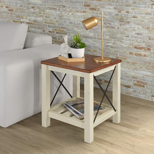 Mercers Furniture Pine Lamp Table With Storage Shelf Painted White Cream Wooden 60cm High x 50cm Wide x 50cm Deep