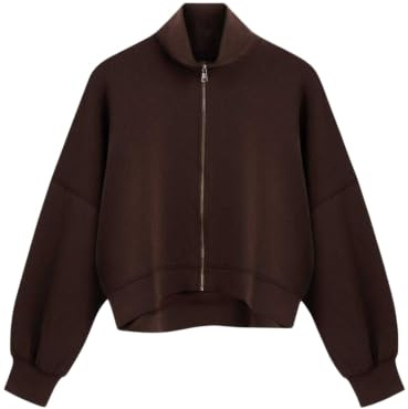 Ted Baker Women's Zip Through Funnel Neck Sweat Top Sweatshirt, DK-Brown, S
