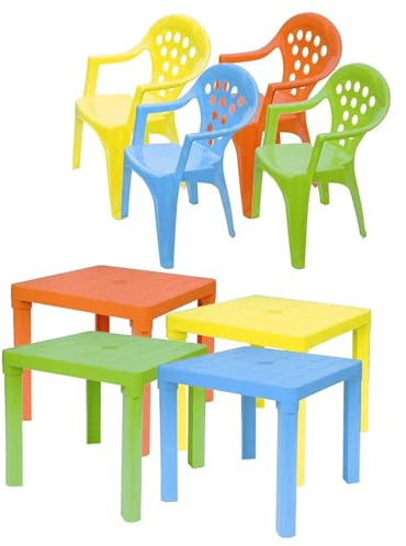 GIODICART Baby Lulù Set 3 Pezzi, Tavolo e 2 Sedie per Bambini, Colori Assortiti Blu, Verde, Giallo, Arancione