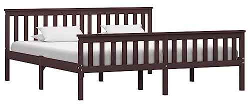 QJBSAVVA Massivholzbett 180x200 Kiefer Dunkelbraun, Modernes Bettgestell mit Lattenrost, Robuste Doppelbett Rahmen für Schlafzimmer Gästezimmer Jugendzimmer