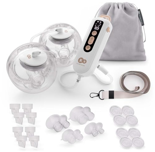 Kinderkraft GENTLEFLOW Elektrische Doppelmilchpumpe, 3 Modi, 9 Saugstufen, Einzel- oder Doppelpumpen, 4 Brusthaubengrößen 17–27 mm, 180 ml Flaschen, 1800 mAh Akku, USB-C Laden, Gold
