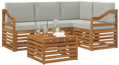 vidaXL Möbelsets mit Kissen 5 pcs Natürlich und Hellgrau Holzwerkstoff, Moderne Gartensofa-Gruppe, stylische Möbel, gemütliche Lounge, Akazie und Holz für die Terrasse