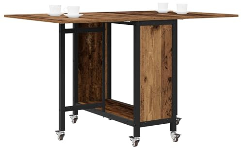 vidaXL Faltbarer Esstisch mit Rollen 130 x 80 x 76,5 cm Stahl PB, Wohnzimmer, rechteckiger Tisch, moderner Esstisch, platzsparender Stauraum, pflegeleicht, vielseitige Lösung mit Metallbeinen