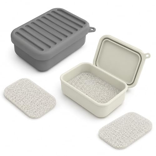 2PCS Silicone Travel Soap Case with Lid, Travel Soap Dish with Drying Pad, Leakproof Soap Box, Portable Soap Holder for Bathroom, Shower and Kitchen
