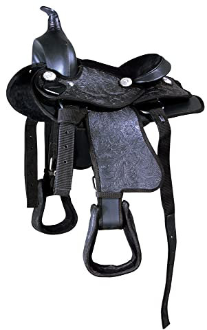 PFIFF 101032 Westernsattel, Westernreiten Blumendesign Synthetik, Schwarz Pony 12 Zoll