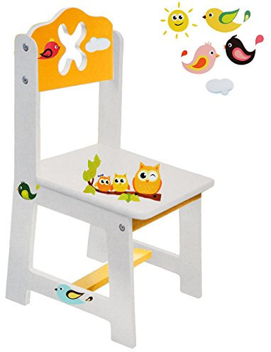 alles-meine.de GmbH 3 Stück Stühle für Kinder - aus sehr stabilen Holz - lustige Eulen auf dem AST - weiß/gelb - Kinderstuhl - Beistellstuhl - Kindermöbel für Jungen & Mä..