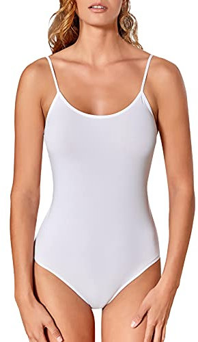 VEDATS Damen Body Spaghettiträger Top Unterhemd Bodysuit (M, Weiß)