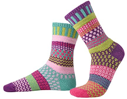 Solmate Socks - Mismatched Crew Socks for Women or Men - Multi - Large