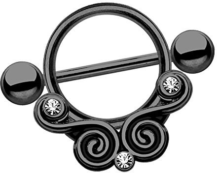 Piersando Brustwarzen Piercing Intimpiercing Nippelpiercing Brust Nippel Intim Brustwarzenpiercing Barbell Schild Tribal mit Kristallen Anthrazit