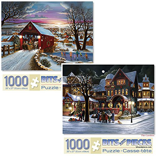 Bits and Pieces - Value Set of Two (2) 1000 Piece Jigsaw Puzzles for Adults - Each Puzzle Measures 20 x 27 - Home Again, The Carolers Jigsaws by Artist Artist H. Hargrove
