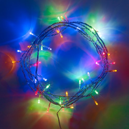 Lights4fun Indoor Fairy Lights with 50 Mulitcoloured LEDs on 4m of Clear Cable Plug in Rocker Switch