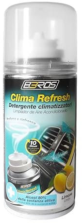 BROS PULITORE IGIENIZZANTE Spray CLIMATIZZATORE Auto SUV Furgone Camper Camion - Trattamento Professionale - + 1 Adesivo da pc Ricambi Auto Europa Gratis (Igienizzante Clima - Limone)