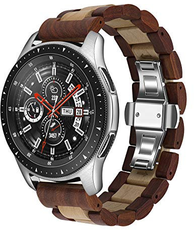 Bracelet de Montre en Bois 22 mm pour Samsung Galaxy, 45mm/46mm en Acier Inoxydable, Bracelet de Rechange pour Galaxy Watch 3/Gear S3 (Rouge et érable 22mm)