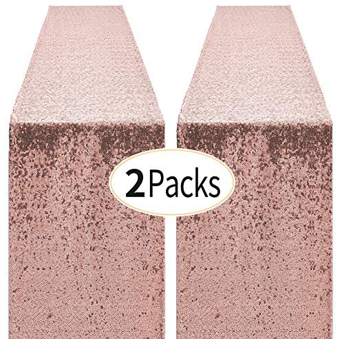 Runner da tavola con paillettes, 30,5 x 183 cm, confezione da 2 runner in oro rosa glitterato per feste, decorazioni, compleanni
