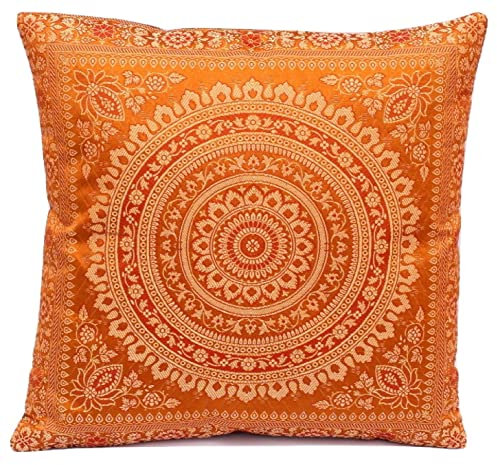 Ruwado Indische Banarasi Seide Deko Kissenbezüge 40 cm x 40 cm, Extravaganten Designs für Wohnzimmer und Schlafzimmer Dekoration - Blumen Muster 40 x 40 cm | 16 x 16 Zoll, Braun.