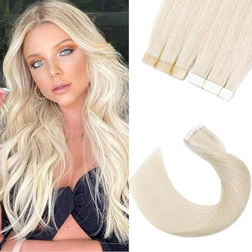 Silk-co Tape Extensions Echthaar 20g, leicht Version Tape in Extensions Echthaar 20pcs, Remy Invisible Haarverlängerung Haarextensions Kleber Skin Weft Bleichweiß 30cm