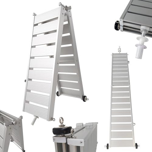 WORHAN Passerelle de Bateau en Alliage Léger Pliante Pliable Fabriquée en Aluminium avec Support de Lyre et Roues avec Roulements Surface Antidérapante Gangway 200cm MG200