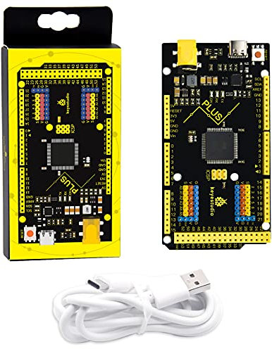 KEYESTUDIO MEGA de 2560 R3 Plus Tarjeta Placa Compatible con Arduino IDE con Microcontrolador Basada en el Mega con T-type USB Cable Mega Kit