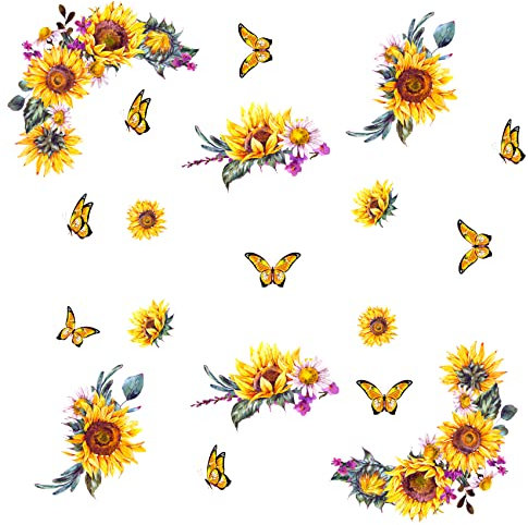 Adesivi da parete con girasole ad acquerello, adesivi da parete creativi 3D con fiori gialli, adesivi da parete con fiori di sole e farfalle, TV, decorazione artistica da parete