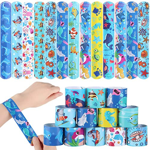 Deratta 30 Stück Ozean Schnapparmband Kinder Slap Armband Meerestier Mitgebsel Kindergeburtstag Kleine Geschenke für Kinder Unterwasser Party Klatscharmband Jungen