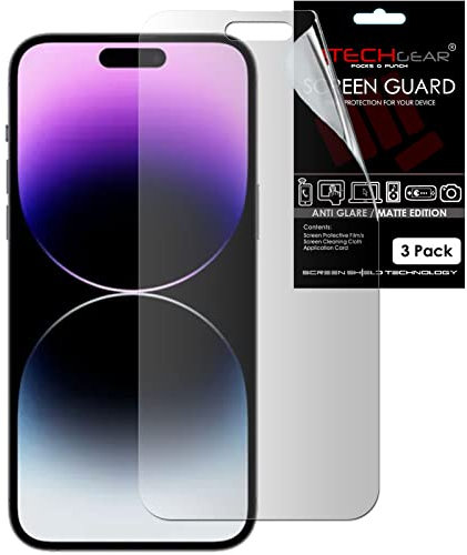 TECHGEAR [3 Pack Matte Screen Protectors for iPhone 14 Pro - ANTI GLARE/MATTE Screen Protectors With Cleaning Cloth & Application Card Compatible with iPhone 14 Pro 6.1