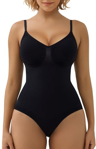 SHAPERX Women's Shapewear Bodysuit Tummy Control Body Shaper Waist Snatching Seamless Body Suit,SZ5213-Black-L/XL