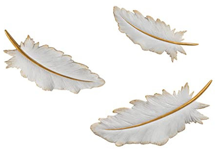 3 STÜCKE Distressed Metal Feather Wall Decor, 3D Light Luxury Feather Wall Decoration Handbemalte Feather Wall Hanging Art, Für Wohnzimmer Schlafzimmer,A