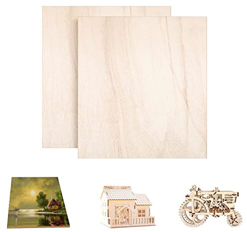 TSKDKIT Large Plywood Sheets Basswood Sheet Square Craft Wood Blank Unfinished Wood Board for Craft DIY Painting Modelling Fretwork Engraved Home Decor(30 x 30cm, 2pcs)