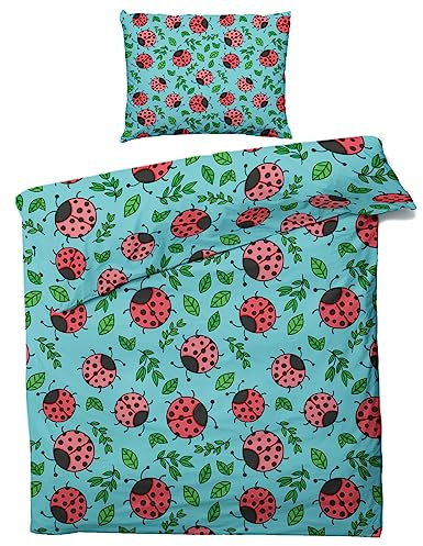 ZDABAOEC Marienkäfer Bettwäsche 135x200 Kinder Jungen Mädchen, Weiche Microfaser Kinderbettwäsche 2er Set - 1 Bettbezug + 1 Kissenbezug 80x80, mit Reißverschluss, Wende Motiv