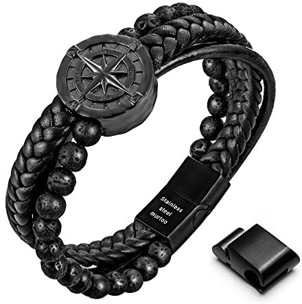 murtoo armband herren, lederarmband herren,armband herren leder, herren armband, braunes armband,kompass armband,schmuck herren(schwarz,lava,22cm)