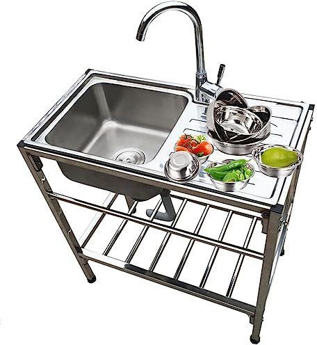 Industrie-Garagenspüle,silberfarben, gewerbliche Küchenspüle,Vorbereitungs- Und Versorgungswaschbecken Für Wäsche,mit Schlauchanschluß Waschtisch,für Garage. (Size : Single layer)