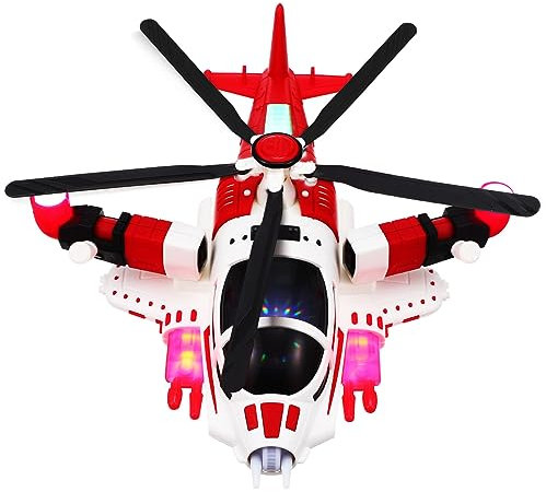Toyvian Flugzeug Spielzeug für Kinder, Spielzeug Hubschrauber mit LED-Blinklichtern Musik 360-Grad-Drehung und Verformung für Jungen Mädchen Kleinkinder Flugzeugspielzeug