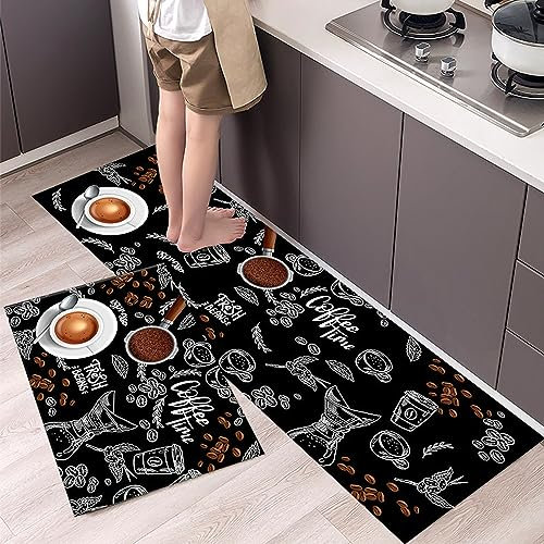 LIBRNTY 2 Piezas Alfombra diatomita,Alfombra de baño de Goma,Alfombra de Cocina para Piso,Impermeable para Cocina,Salón,Oficina,Alfombra de Cocina Lavable de Secado rápido (Nero E006)