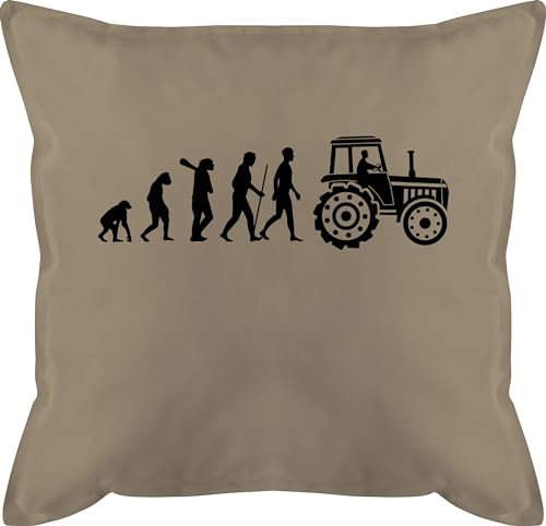 Kissen 50x50 - Traktoren - Evolution Traktor - 50 x 50 cm - Beige Natur - geschenke für traktorfans landwirt farm mit füllung trecker landwirtschaft farmer traktorfan mann bauern bauer landwirte