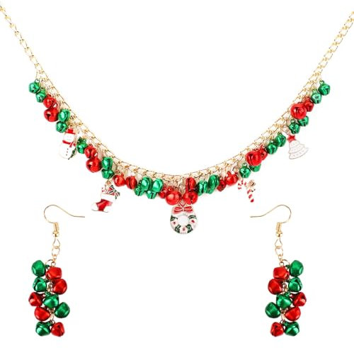 XIHIRCD Weihnachts Ohrringe Set, Niedlich Glöckchen Halskette Weihnachtsschmuck-Herstellungsset Weihnachts-Ohrring-Charms für Frauen Mädchen Partygeschenke