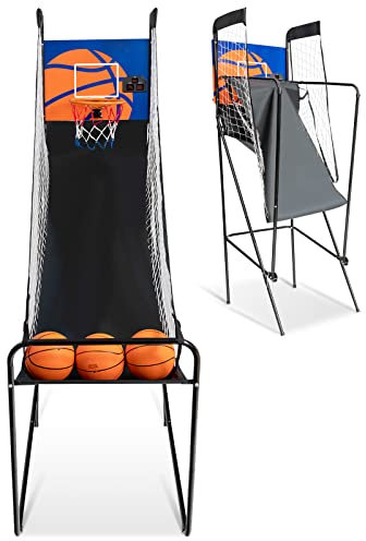 LIFEZEAL Tragbares Basketballautomat, Arcade Basketball mit elektronischem Score, Elektrischer Baskeltballständer mit 3 Basketbällen & Pumpe, Basketball-Schießmaschine für Kinder Erwachsener