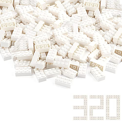 Feleph 320 Pieces 2x4 White Bricks Parts Classic Building Blocks Creative Play Set Toy Accessories Combine with 3001 Major Brick Brands (White)