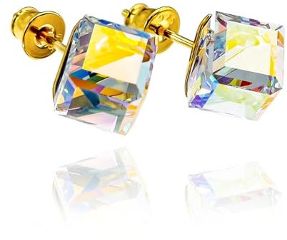 Arande, Ohrringe, Ohrstecker Aurora Gold Kristallen, Original Aurora Borealis Kristalle, 24k vergoldetes 925er Silber, Wunderschönes Farbenspiel, Zertifikat