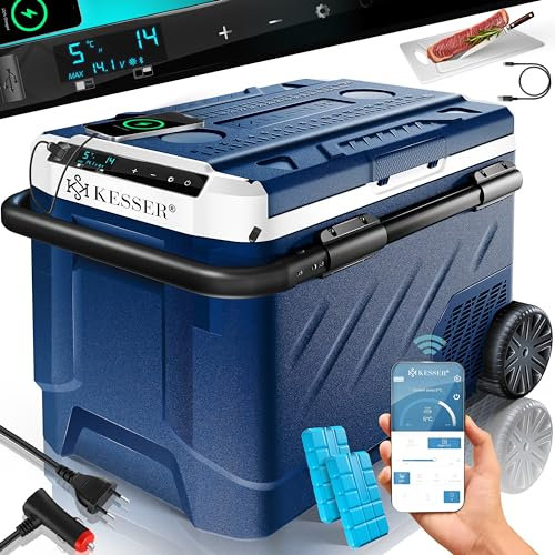 KESSER® Glacière électrique à compresseur 61 litres | Congélateur pour camping avec contrôle tactile LED | Contrôle App et accumulateurs de froid USB 12/24 V 230 V | Refroidisseur -20 °C Voiture