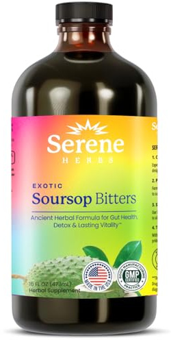 Serene Herbs Soursop Bitters Liquid with Soursop Leaves for Gut Cleanse, Detox & Immune Boost with Black Seed, Moringa, Irish Moss, Ashwaganda, Turmeric, 16 fl oz (16 Fl, Soursop)