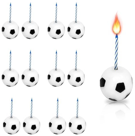 12 Stück Fußball Kuchenkerzen, Geburtstagskerzen Fußball Förmige Kuchen Dekoration Geburtstagskerzen für Kuchen Cupcake Toppers Muffin Tortendeko für Kinder Jungen Mädchen Party (Blau)