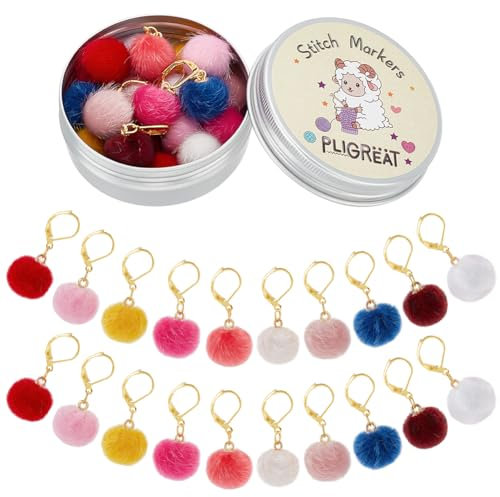 PLIGREAT 20 Stück Häkeln Verriegelungsmaschenmarkierer farbige Bommel Maschenstich Markierungsanhänger Stricken Verriegelungsmarkierer Set Strickmaschenzähler DIY Geschenke Schmuckherstellung Zubehör
