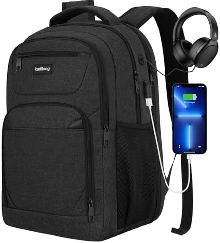 Mochila Ordenador Portatil Hombre 15.6 Pulgadas con Puerto USB Mochila Escolar Adolescente Juveniles Bolso de Escuela Niños Antirrobo del Negocio Trabajo Diario Viaje Escolares,Negro