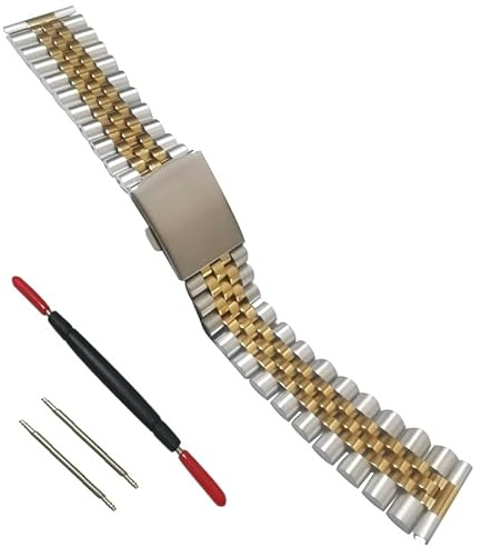 MUZIJING Uhrenarmband, 18 mm, 19 mm, 20 mm, 22 mm, 316L Edelstahl, gerades Ende, goldfarben, Vintage-Stil, passend für Rolex-Uhren