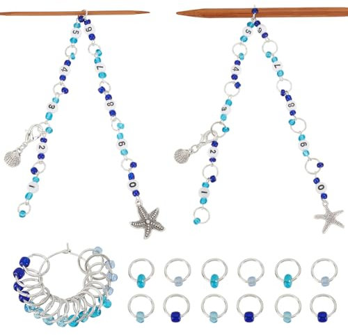AHANDMAKER 2 Sets Row Counter Chains Set Number 0~9 Knitting with Alloy Pendants Number Beads Acrylic Stitch Markers for Knitting Crochet Tracking Project Progress