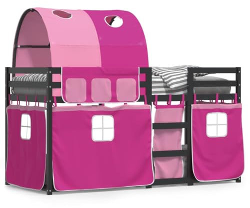 Juroupi Etagenbett mit Vorhängen Rosa 90x200 cm Kinder Etagenbett Kinderbett Doppelbett Kinderhochbetten Bett Massivholz Kiefer - 3283960